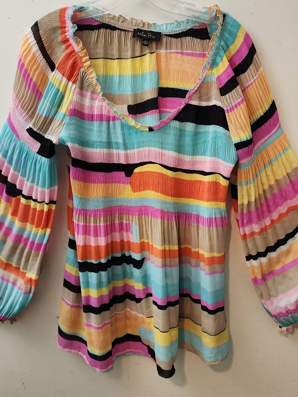 Melissa Paige L Candy Color Stripe Top LongSleeve Artsy Creative Babydoll Fairy